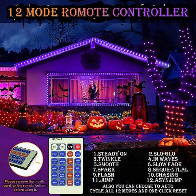 Decute 500LED 164FT Fairy String Lights Halloween Lights Silver Wire with Remote, Firefly Starry Light for DIY Christmas Tree Costume Wedding Party Table Centerpiece Decor Orange Purple