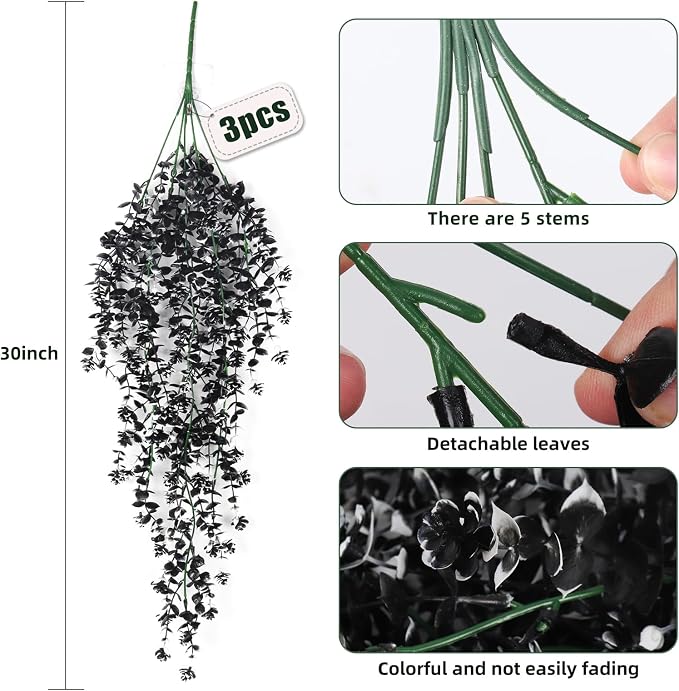 RECUTMS Artificial Hanging Plants Fake Hanging Plant Faux Hanging Plants UV Resistant Plastic Plants for Indoor Outdoor Room Wall Wedding Patio Porch Decor(Black White)