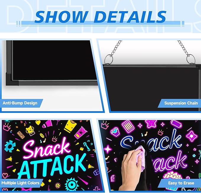 Hosim 32"x24" LED Message Writing Board, Neon Sign for Business & Restaurants, Illuminated Erasable Menu Board, 8 Colors Markers & 16 Lighting Colors, Flashing Light Up Display for Bar, Party, Wedding
