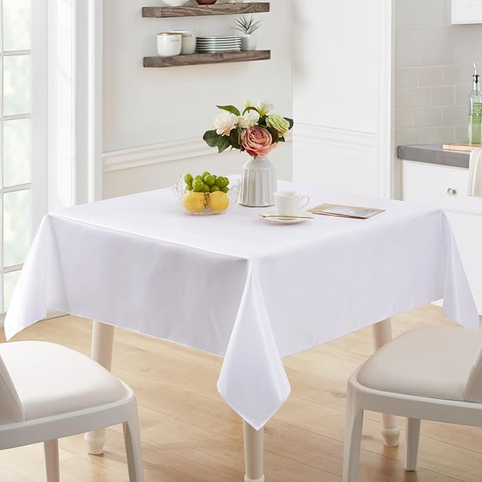 6 Pack Satin Table Cover Rectangle Silkly Soft Table Cloth, Satin Dining Table Cloths for Wedding Banquet Table Decoration, Dining Room, Indoor and Outdoor Use, 60 x 84 Inches, White