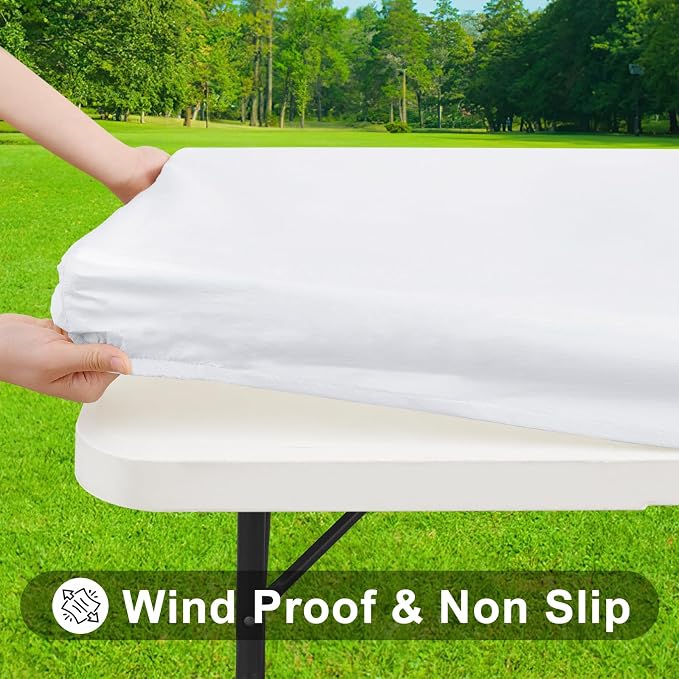Smiry 3 Pack Rectangle Table Cloth, Elastic Fitted Flannel Backed Vinyl Tablecloths for 6ft Folding Tables, Waterproof Wipeable Table Covers for Indoor, Outdoor, Camping and Picnic (White, 36"x72")