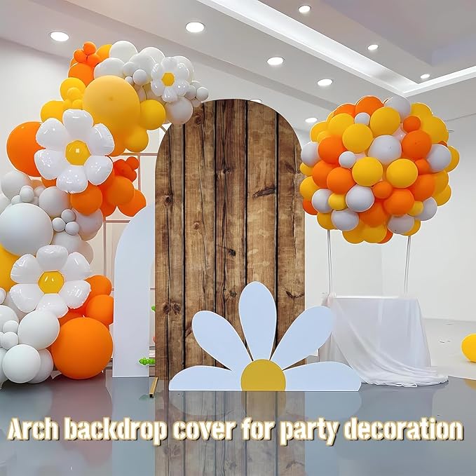 Rustic Wood Arch Cover 7.2FT Wood Vintage Texture Spandex Stretch Fabric Fitted Round Top Arch Stand,Chiara Backdrop Cover for Photography,Wedding,Birthday,Ceremonies,Banquets