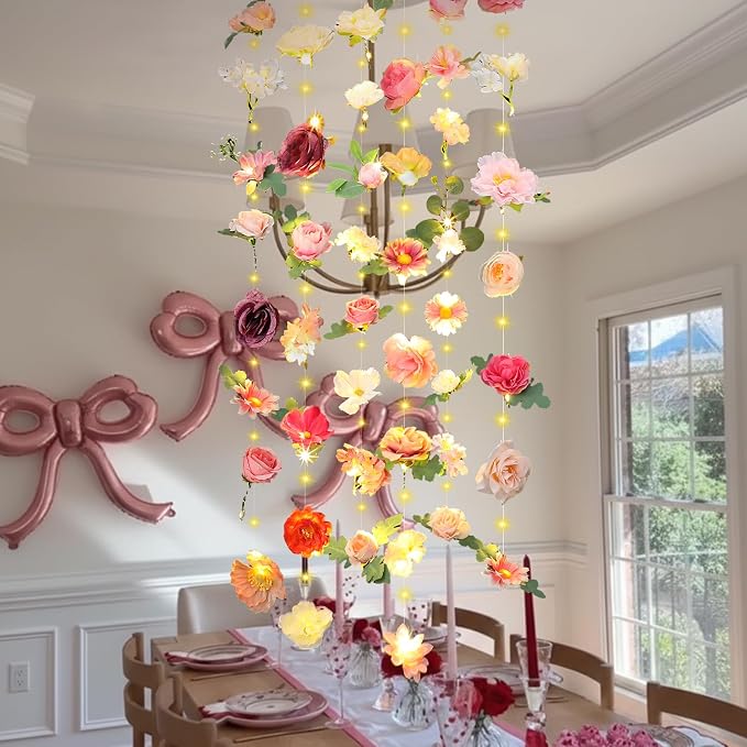 Suncalla 6 Pack 35.4ft Fake Flower Garland Backdrop with LED Lights Hanging Wildflower Floral Vine Decorations for Wedding Bridal Shower Birthday Baby Shower Party Backdrop(Lovely,Multicolor)