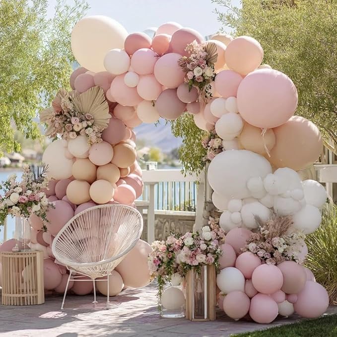 Dusty Pink White Balloon Garland Double Stuffed Baby Pink Nude Beige Balloons Cream Balloon Arch Kit for Boho Baby Shower Birthday Christening Bridal Wedding Mother's Day Party Decorations