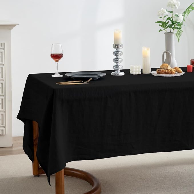 EVERLY 100% Pure Linen Rectangle Tablecloths 60x120Inches for Dining,Buffet Parties,Picnic,Events,Weddings and Restaurants,Decorative Halloween,Thanksgiving Machine Washable Tablecloths-Black