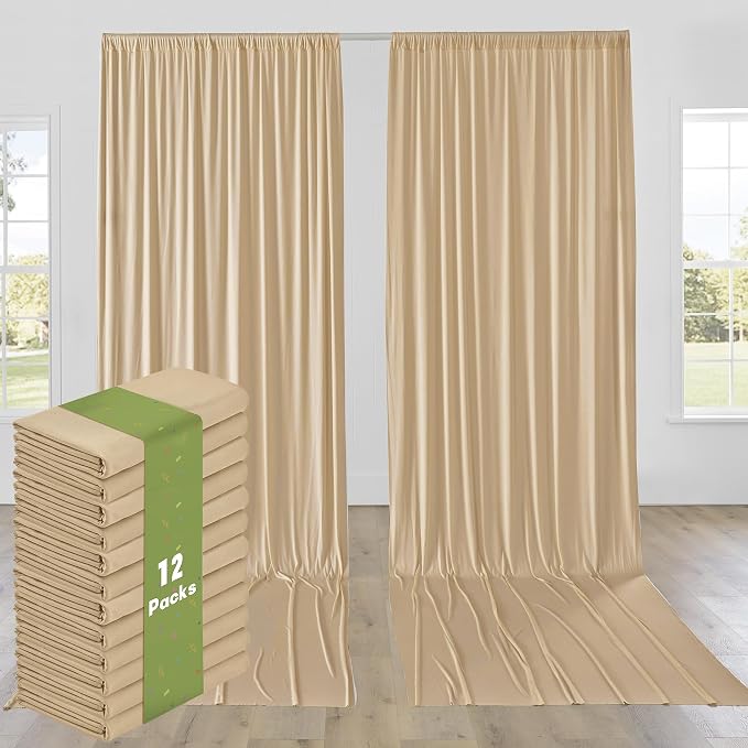 12 Panels 5x12ft Champagne Backdrop Curtains for Parties, Wrinkle Free Polyester Champagne Photo Backdrop Drapes 12 ft Long Back Drop Cloth for Wedding Birthday Photography Background Party