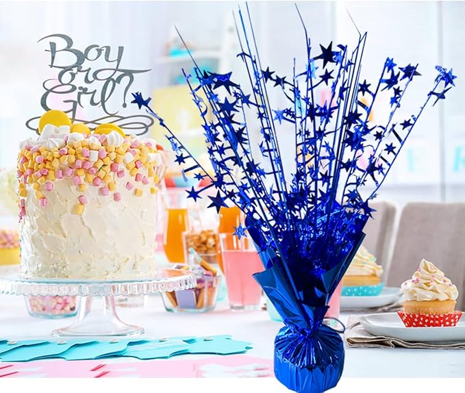 FUBININA 6 Pack Metallic Foil Spray Centerpiece Star Table Decoration Burst Glitter Tabletop Centerpieces for Birthday Christmas New Years Nye Wedding Graduation Holiday Party Supplies Decor, Blue