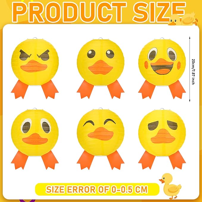 Panelee 12 Pcs Rubber Duck Party Decorations Paper Lanterns 8 Inch Hanging Round Paper Party Decorations for Holiday Indoor Outdoor Supplies