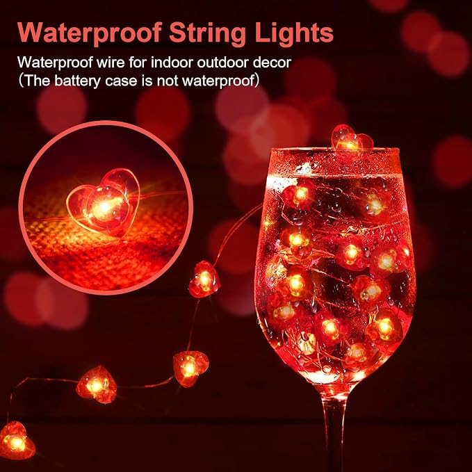Valentine's Day Red Heart Fairy Lights 7Ft 20 LED Twinkle 3 Modes String Lights Battery Operated Waterproof Firefly Starry for Mason Jar Party Wedding Valentines Mother's Day,4 Pack
