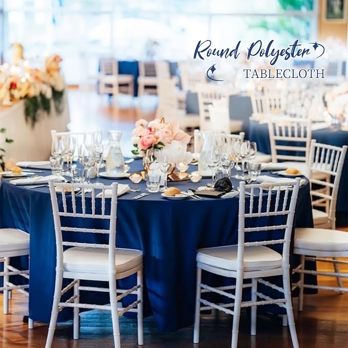 12 Pack Round Tablecloths - 90 Inch, Navy Blue Polyester Table Cover for Round Table, Stain and Wrinkle Resistant Washable Fabric Table Cloth, Polyester Tablecloth for Wedding Banquet Parties