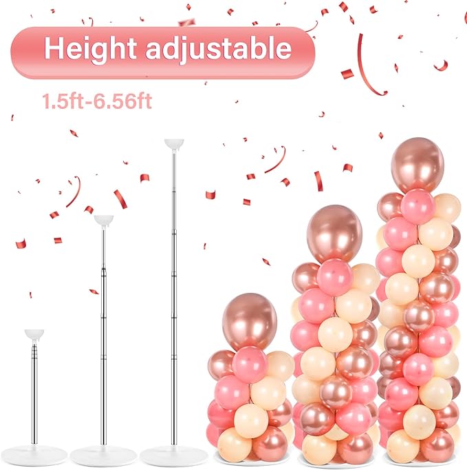 2 Sets Rose Gold Balloon Column Stand Kit with 100 Balloons Adjustable Balloon Tower Stand with Bases for Floor Balloons Column Kit for Wedding Graduation Birthday Appreciation Party Decor