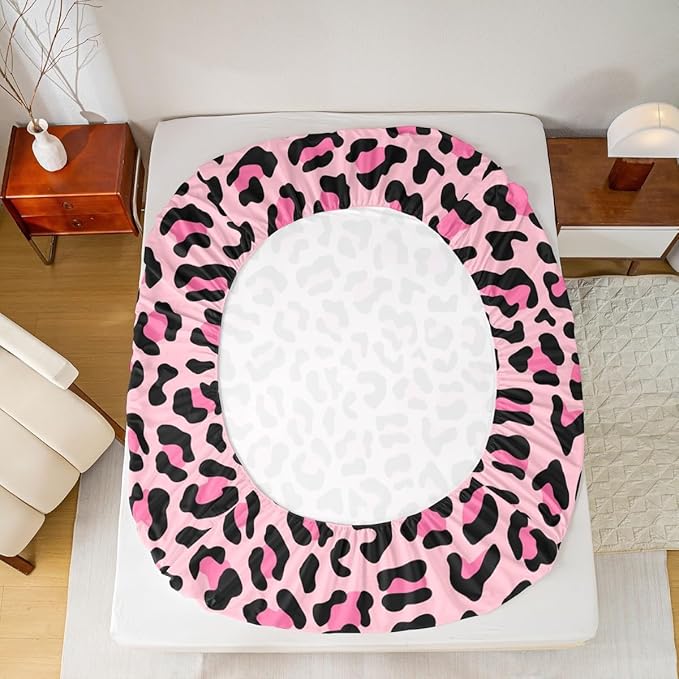 Castle Fairy African Cheetah Wildlife Fur Bed Sheet King Set,Wild Animal Skin Luxury Sheet Sets Adults Room Decoration,Pink Leopard Print Bedding Set with Flat,Fitted Sheet,2 Pillow Cases