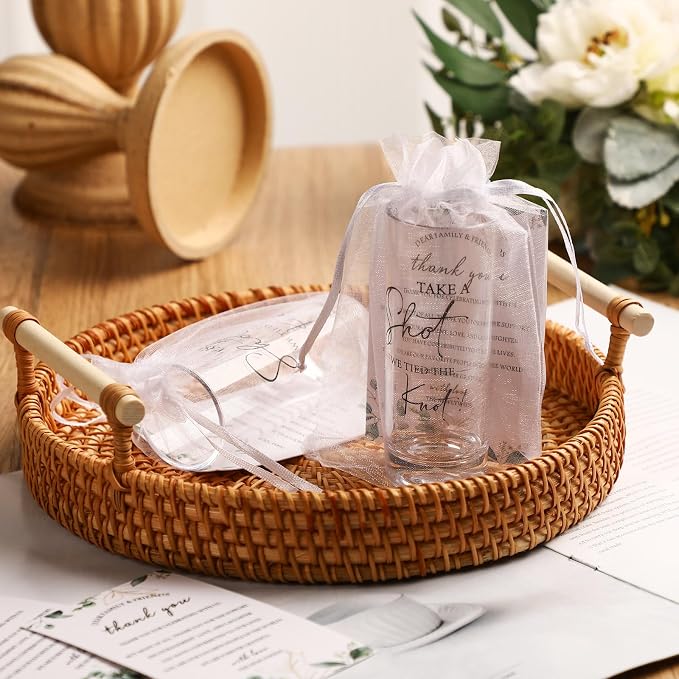 Sliner 100 Set Wedding Favors for Guests Bulk 2oz Acrylic Take a Shot We Tied the Knot Shot Glasses with Thank You Cards Organza Bags for Guest Souvenirs Wedding Gifts Newlyweds Bridal Shower Party