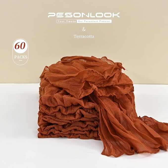 60 PCS Terracotta Gauze Cheesecloth Napkins,20x20 Inch Gauze Napkin Rustic Wrinkled Cheesecloth Napkin Bulk Washable Dinner Table Napkins for Wedding Party Bridal Shower Baby Shower Events Decor
