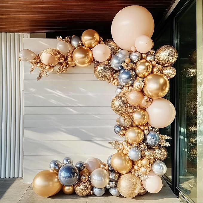108Pcs Gold Balloons Different Size, 18/12/10/5 inch Chrome Metallic Gold Balloons Garland Arch kit for Birthday Baby Shower Wedding Graduation Party Decoration
