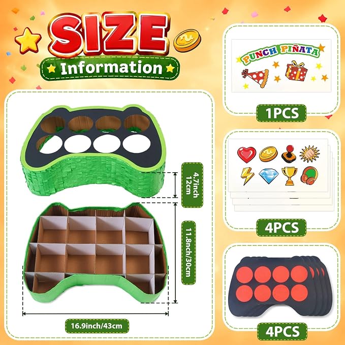 WERNNSAI Game Punch Piñata - Punch Box Piñata with 4 Replacement Punch Papers & 4 Sets of DIY Stickers, Hanging Unboxing Game Supplies for Video Game Party, Gamer Birthday, School Carnival Decor