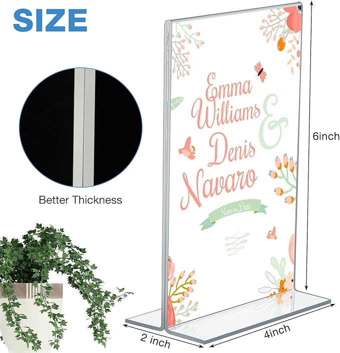 Amyhill 24 Pack Acrylic Sign Holder Plastic Standing Frame Clear Table Menu Double Sided T Shape Poster Acrylic Frame for Wedding Party Office Restaurant Hotel(4 x 6 Inch)