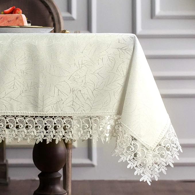 ARTABLE Lace Table Cloths Rectangle Fall Antique Flower Decor Macrame Tablecloth for Outdoor Farmhouse Rustic Kitchen Party Birthday Picnic (Ivory-1, 60 x 104 Inch)