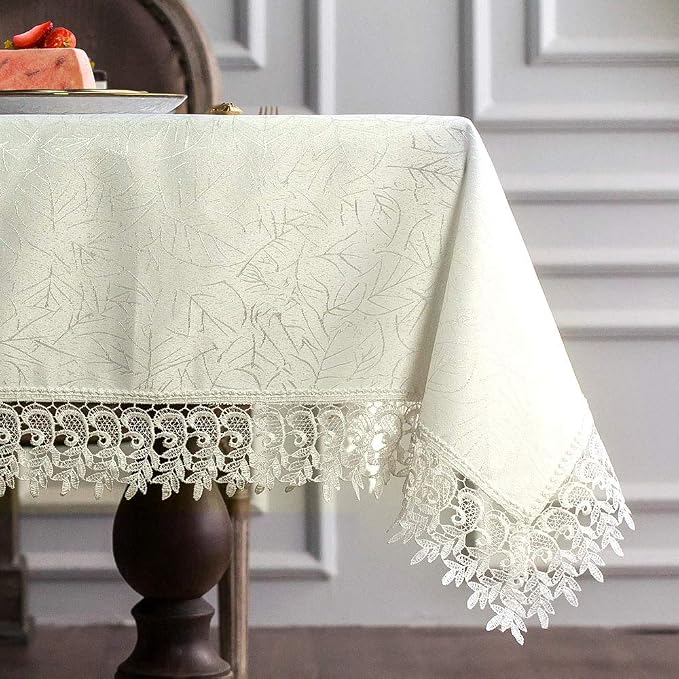ARTABLE Lace Table Cloths Rectangle Fall Antique Flower Decor Macrame Tablecloth for Outdoor Farmhouse Rustic Kitchen Party Birthday Picnic (Ivory-1, 60 x 120 Inch)