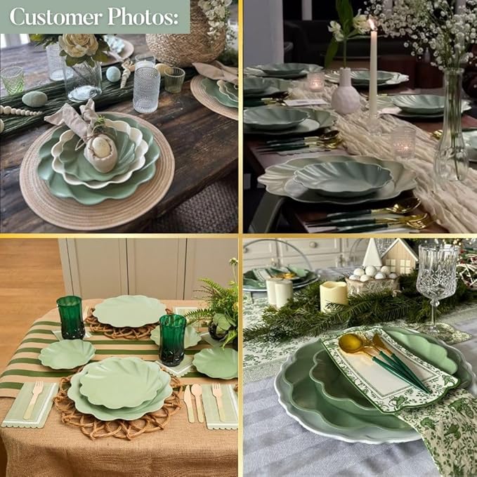 Eco-Friendly Compostable Party Plates - 24 Piece Set in 3 sizes. 8 XL Plates, 8 Dinner Plates, 8 Salad Plates- Made Of Bamboo Wood Fiber, and Sugarcane- Sturdy, Heavy Duty & Stunning - Sage
