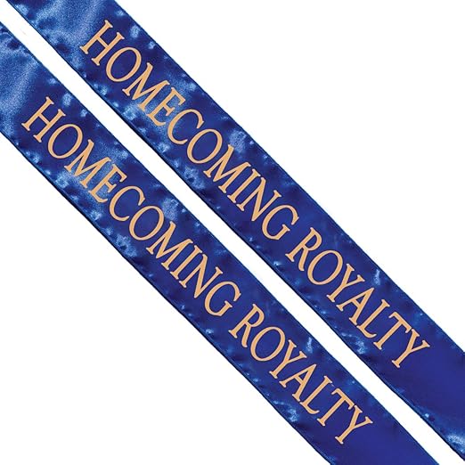 Anderson's Blue Satin Homecoming Royalty Sash Set, Elegant 3" x 72" Sashes with Gold Imprint for Homecoming Night Coronation and School Events, 2‑Piece Set