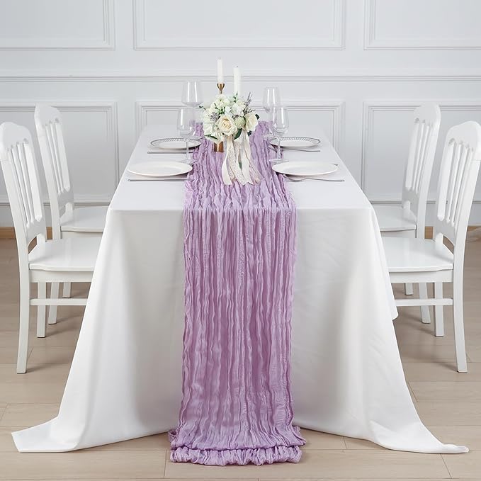3 Pack Lilac Purple Cheesecloth Table Runner 120 Inch 10FT Cheese Cloth Fabric Runners for Baby Shower, Banquet, Wedding Decoration, Birthday Party
