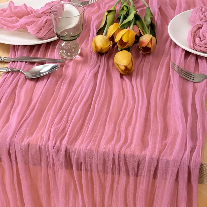 MLMC Mauve Pink Table Runner Cheesecloth Table Runner 10ft Sheer Rustic Gauze Spring Cheese Cloth Decor 35x120 Inches for Wedding Party Bridal Shower Birthday Decor