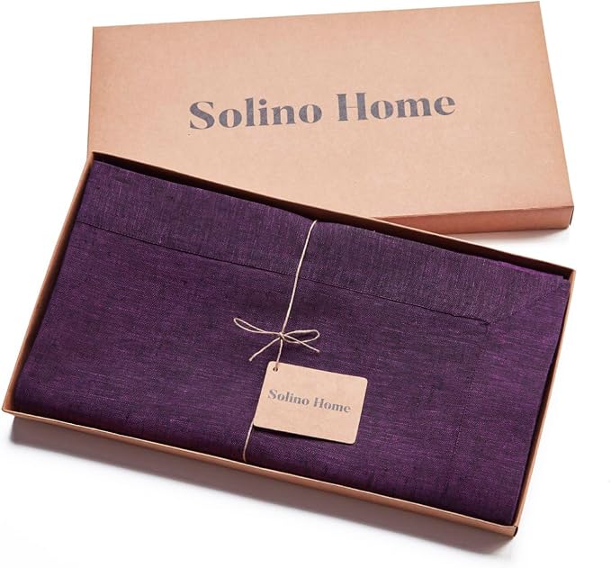 Solino Home Linen Grape Tablecloth 60 x 156 Inch - Athena, 100% Pure Linen Rectangle Tablecloth - Machine Washable Table Cloth for Summer