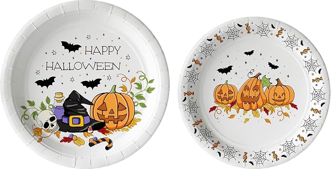 Halloween Fun Tableware Pack: Disposable Paper Plates, Napkins and Cups Set for 20