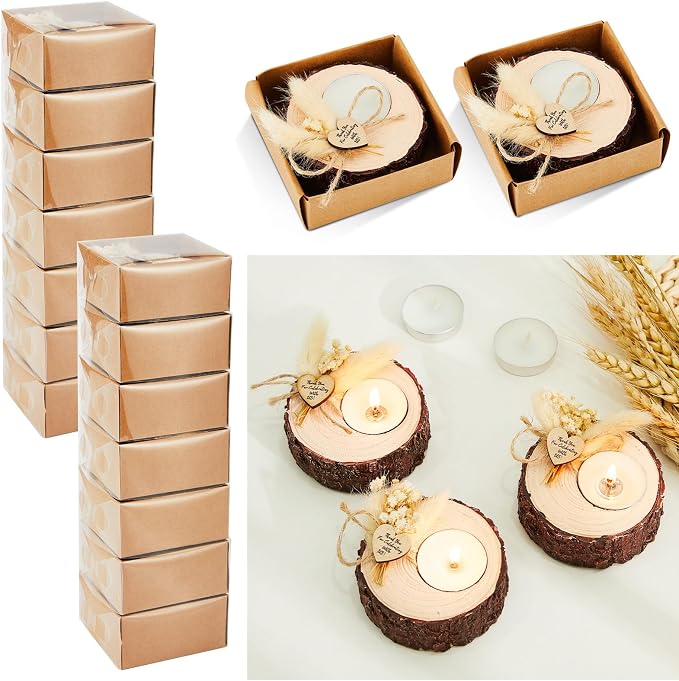 100 Pcs Wooden Tealight Candle Holder - Rustic Wedding Candles Favors, Bulk Wedding Party Thank You Gift & Souvenirs for Guests