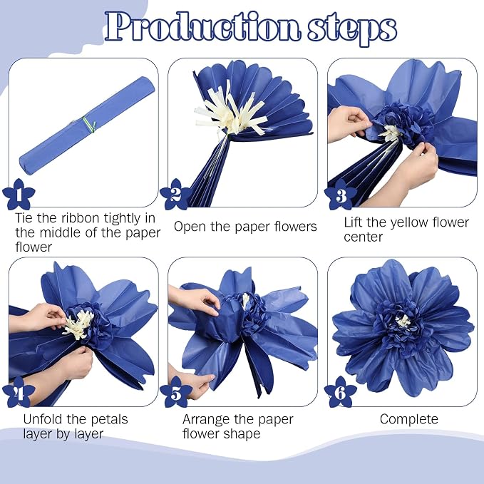 Crowye 12 Pcs Large Colorful Tissue Paper Flowers Decorations Giant Fiesta Craft Crepe Paper Flowers for Wall Decor Backdrop Mexican Wedding Birthday Carnival Party (10'' 20'',Patriotic Color)