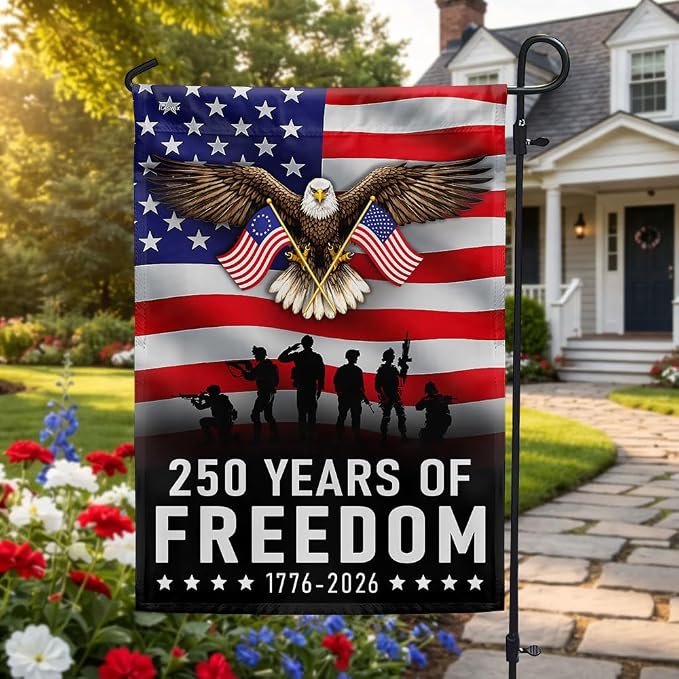 FLAGWIX 250 Years Anniversary Patriotic Eagle Flag - Polyester Double-sided Army Veteran Garden Flags for Outside (11.5" x 17.5") - 4th of July Memorial Day Decorations for Home Yard Garden Banner