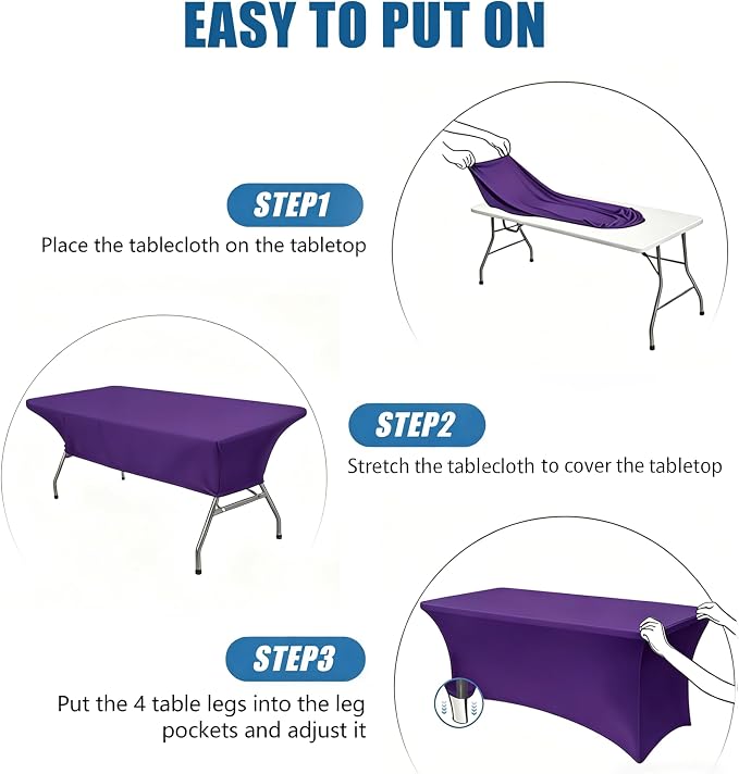 6FT Purple Table Cloth - 2 Pack Fitted Stretch Rectangle Spandex Tablecloth, Washable Table Cover for Party, Picnic, Wedding, Banquet, Birthday and Festival(30" x 72")