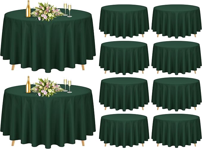 Pesonlook 10 Pack Hunter Green 120 Inch Round Tablecloths, Polyester Tablecloths for Round Tables, Wrinkle & Stain Resistant, Perfect for Wedding, Party, Dining, Banquet
