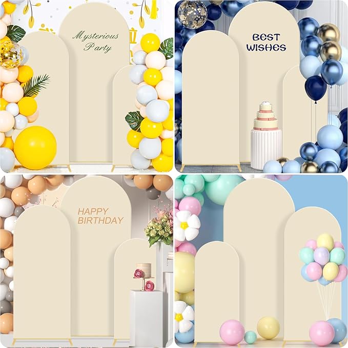 Gawicpy Wedding Arch Backdrop Stand Set Metal Arch Backdrop Stand with Wedding Arch Cover, Wedding Balloon Arch Backdrop Stand for Birthday, Baby Shower, Anniversary (Beige, 4FT+5FT+6FT)
