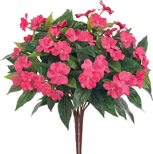 Fake Flowers Artificial Flowers for Outdoor,Artificial Plant Artificial Impatiens Bouquet Flowers for Outdoors Decoration,Silk Spring Artificial Plants for Outdoors Indoor Decor 2PCS(Rose