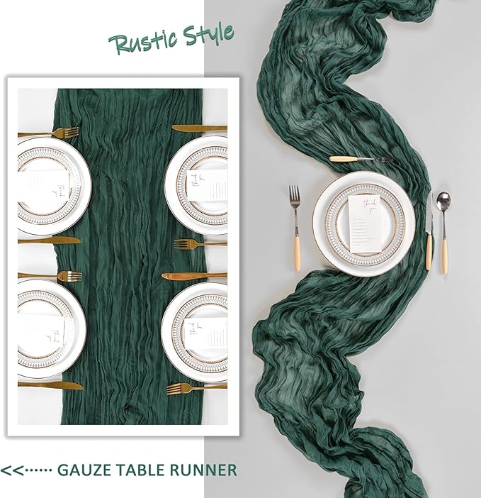 6 Pack Emerald Green Cheesecloth Table Runner 10Ft Gauze Cheese Cloth Table Runner 35x120 Inch Boho Sheer Rustic Fabric for Party Decor Baby Shower Wedding Home Holiday Decorations