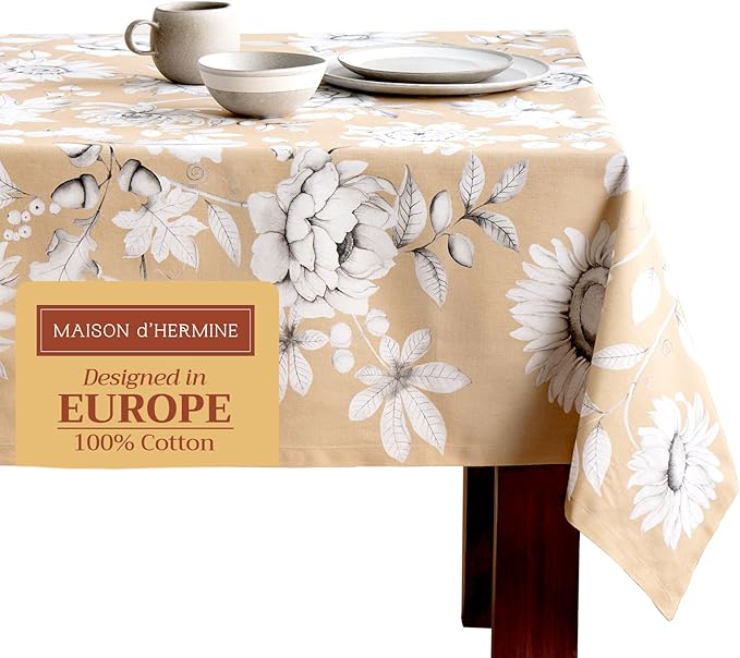 Maison d' Hermine Table Cloth Square Table 100% Cotton 60 x 60 Inches Fall Tablecloth Reusable Everyday Use for Thanksgiving Christmas Decorations Dining Farmhouse Party (Pretty Autumn)