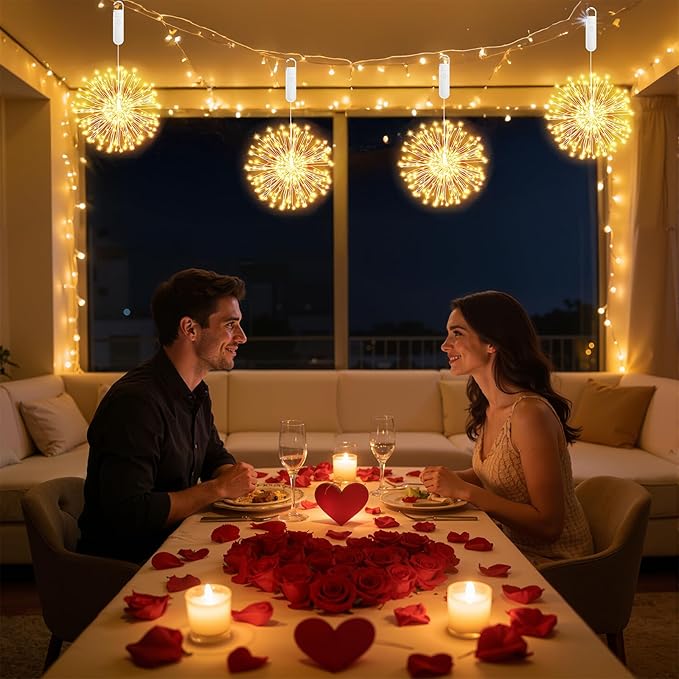 Hanging Firework Lights: Twinkle String Fairy Lights with Remote - 120 LED 8 Modes Dimmable - Indoor Outdoor Battery Operated Starburst Light for Garden, Patio, Party Xmas Decor