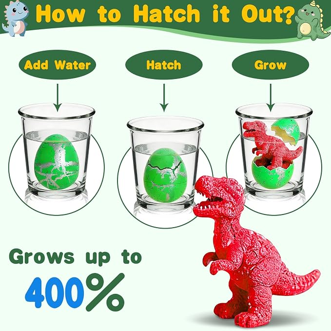 24 Pcs Large Hatching Dinosaur Eggs Dinosaur Birthday Party Favors, Kids Toddlers Goodie Treat Bag Stuffers, Carnival Classroom Prizes, Treasure Box Toys, Boy Girl Grow in Water Dinos Egg Science Kits