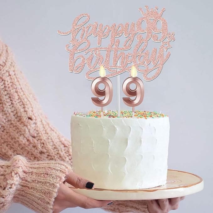 99th Birthday Decorations for Women with 99th Birthday Sash and Tiara, Cake Topper and Candles, Number Balloons, 99 Year Old Gifts for Women