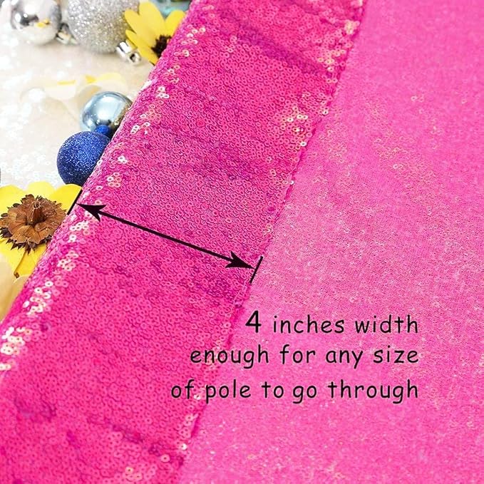 PartyDelight Hot Pink Sequin Backdrop Curtains 2x8ft 4 Panels | 3mm stitched sequin curtain with 4 inch rod pocket for 2x8ft 4 panel fuller wall coverage pleated backdrop and 8ft stand
