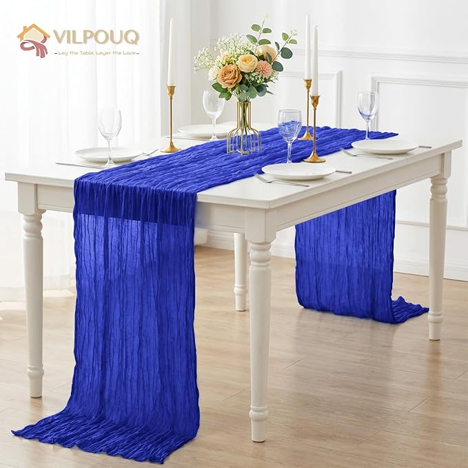 6 Pack Royal Blue Cheesecloth Table Runner 21x120 Inches, Boho Gauze Rustic Semi Sheer Cheese Cloth Table Runners for Easter Wedding Bridal Baby Shower, Birthday Party, Long Farmhouse Table Decor
