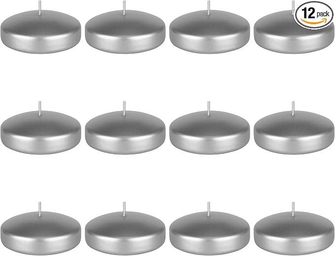 Mega Candles 12 pcs Unscented Silver Floating Candles, Hand Poured Wax Candle 3 Inch Diameter, Home Décor, Wedding Receptions, Centerpieces, Occasions, Events, Festivities, Meditations, Spas