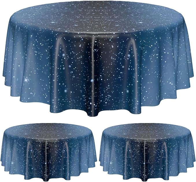 3 Pcs Space Tablecloths, 84 x 84 ''Galaxy Explore Theme Plastic Table Cloth Disposable Use for Kids Outer Space Stars Theme Birthday Decorations