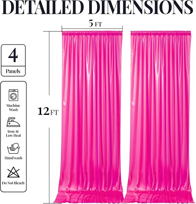 Hot Pink Glitter Backdrop Curtains - 20x12FT Satin Photo Backdrop, Wrinkle-Free Shimmer Back Drop Cloth Shiny Drapes for Photobooth Wedding Birthday Parties Photoshoot Background Decorations