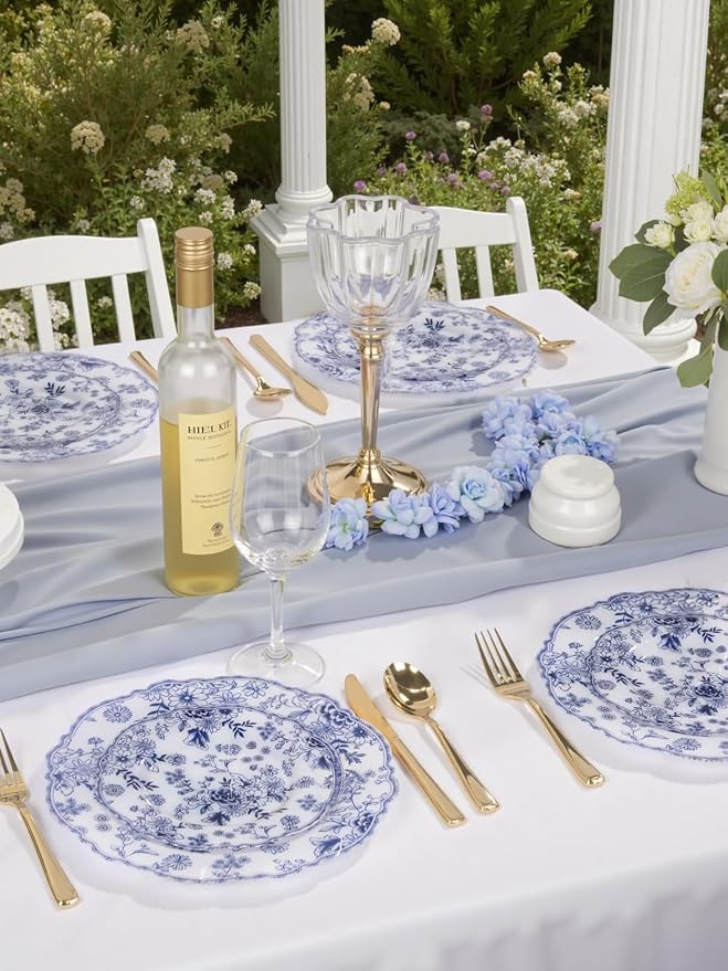 WDF 20PCS Blue and White Plates - Chinoiserie Blue Floral Plates - Baroque Floral Party Decor for Wedding Bridal/Birthdays/Tea Party