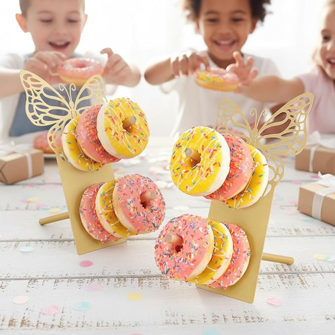 AIM & GGKK Gold Butterfly Donut Stand Display Wall,Metal Donut Holder Stand for Party Dessert Table,Donuts Board for Weddings Birthday Baby Shower,Bagel Holder Donuts Bar Display Decor