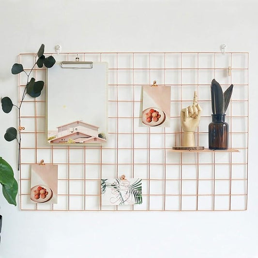 GBYAN Wall Grid 2 Pack Wire Photo Grid Panels Metal Picture Rack Wall Organizer for Memo, Photo Display, 25.6" x17.7 Each Grid Panel