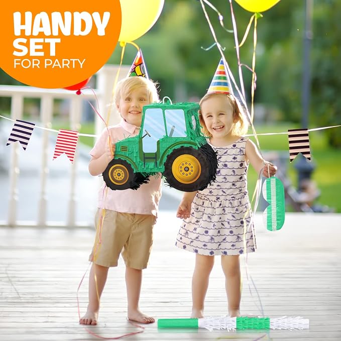 Pinatas Bundle with a Blindfold and Bat(15.8 x 6.7 x 12 Inches), Tractor Pinatas Kids Excavator Pinatas for Construction Birthday Parties, Boys Birthday Party Supplies